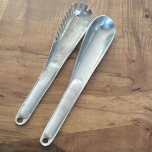 Vintage aluminum cast serving spoon and fork  Server Set